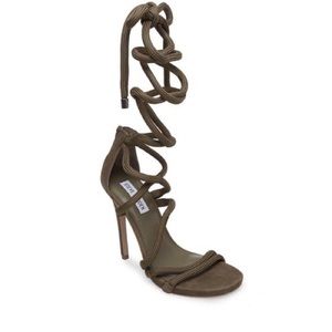 Steve Madden Army Green Drama Lace Up Leg Wrap Heel Sandals